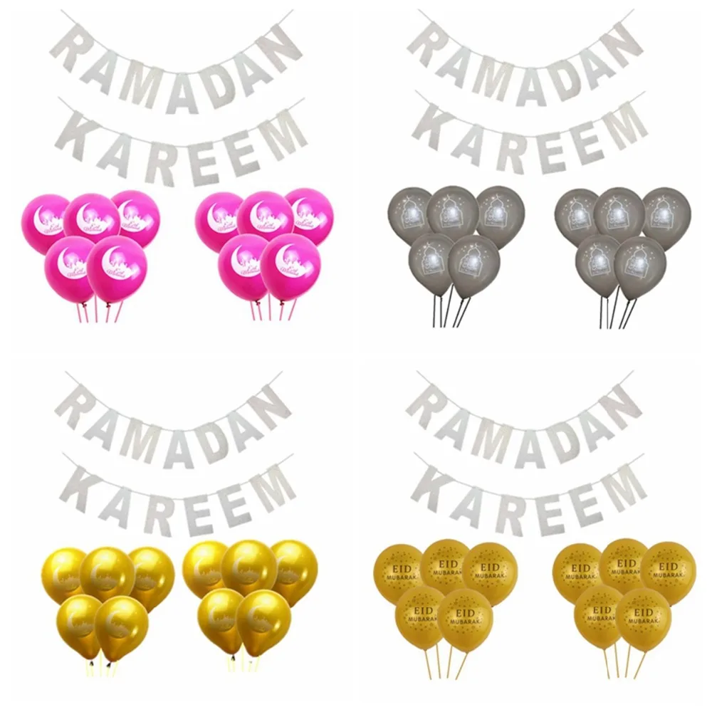 

RAMADAN KAREEM Paper Banner Glitter and EID Star Crescent balloon Festival Bunting Muslim Mubarak Decoration Party Garlands