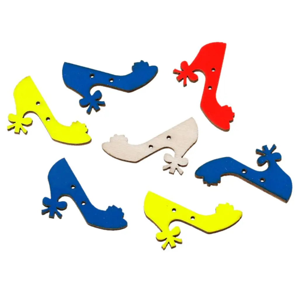 DoreenBeads Wood Sewing Button Scrapbooking High heeled Shoes At Random