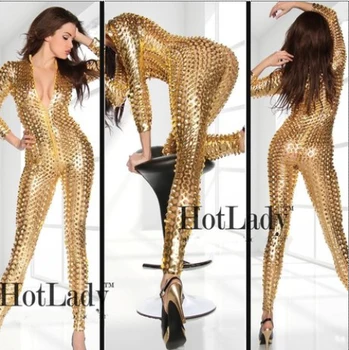 

Women Black Silver Gold Sexy Hollow Singer Hip Hop Jazz Nightclub BodySuit Dance Rihanna Costume Stage Costumes For Singers
