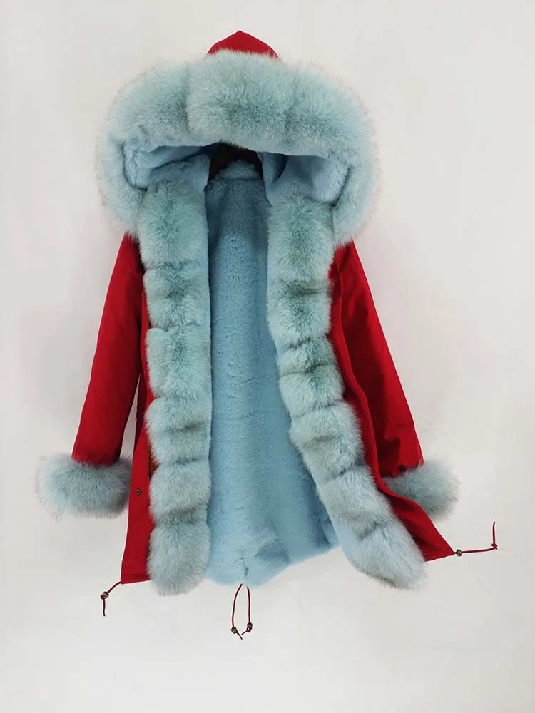 Зимняя куртка женская длинная парка шуба натуральный Лисий меховой воротник Толстая теплая Большая Меховая верхняя одежда съемная меховая подкладка