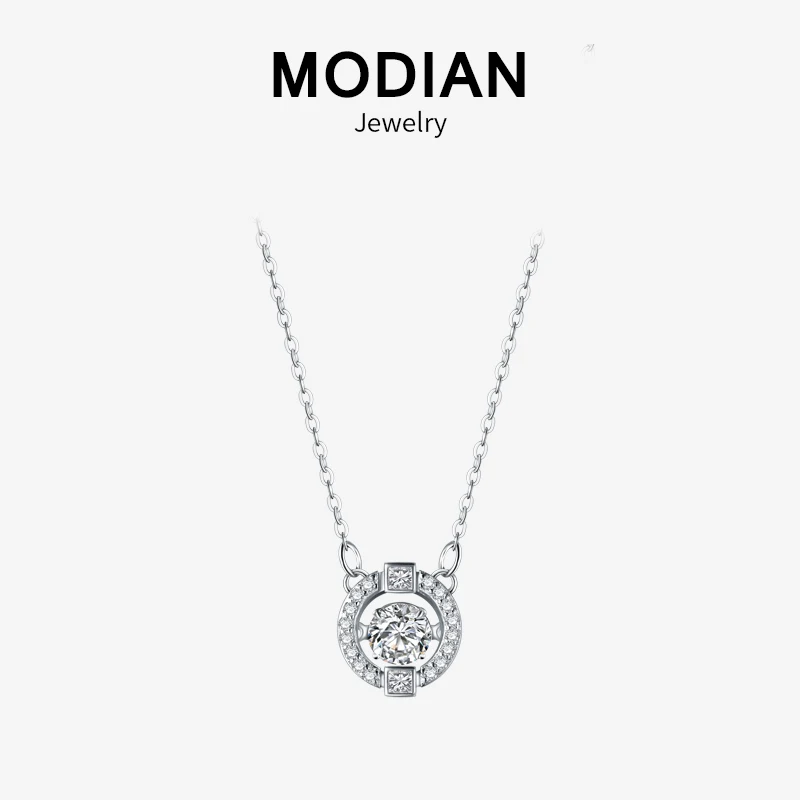 

Modian Sparkling Luxury Real 925 Sterling Silver Ten Hearts Clear CZ Swing Exquisite Pendant Necklaces For Women Wedding Jewelry