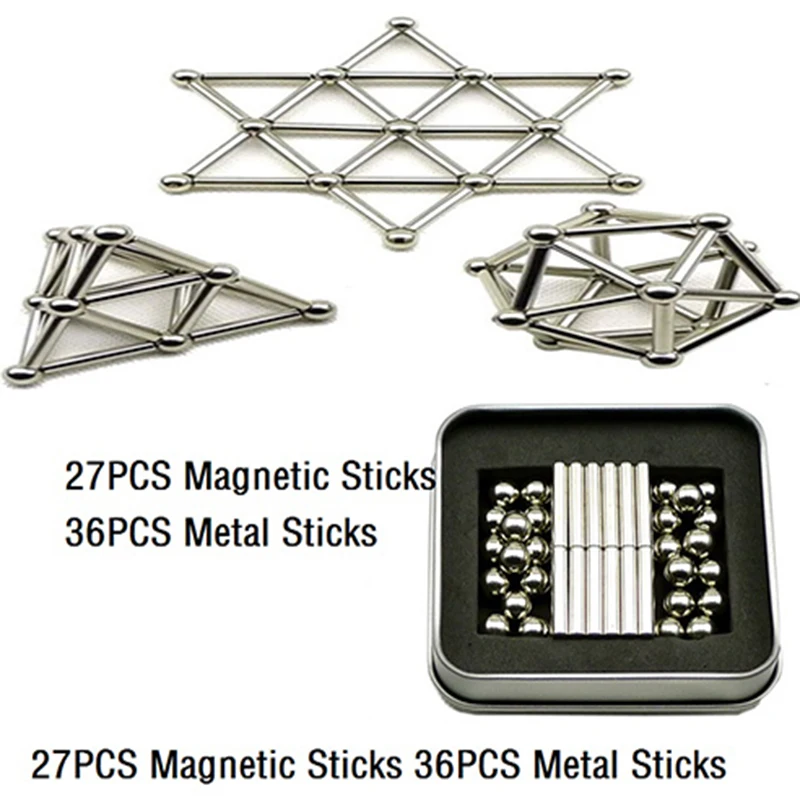 Новые стальные шарики 27 шт. магнитные стержни 36 шт. металлические стержни buckyball металлические строительные блоки модели игрушек
