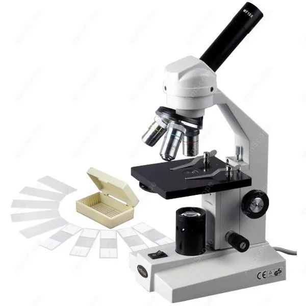 

High Power Compound Microscope --AmScope Supplies High Power Compound Microscope for Students + Slide Kit M200-MS10