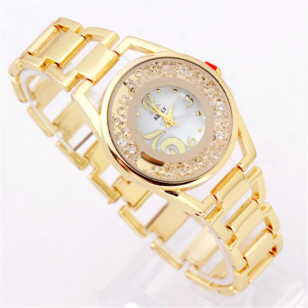 

High Quality Women Fashion Stainless Steel Band Ladies Watch Temperament Dress Analog Quartz Round Quicksand Design WristWatch#B