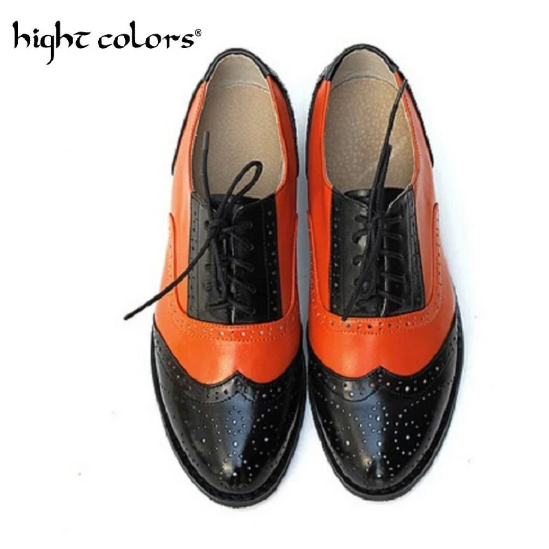 

2019 Fashion British Style Brogue Oxfords Genuine Leather Shoes For Women Vintage Carved Bullock Flat Shoes Women Plus Size 10.5