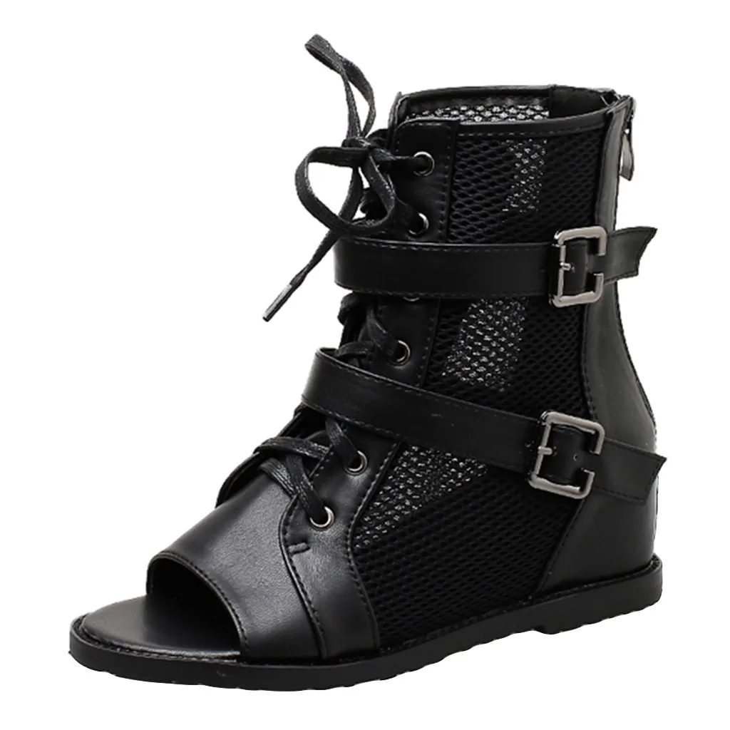 

SAGACE Rome Women Open Peep Toe Boots High Sandals Black Buckle Summer Cool Sexy High Quality Outsid Ladies Shoes Med 3cm-5cm