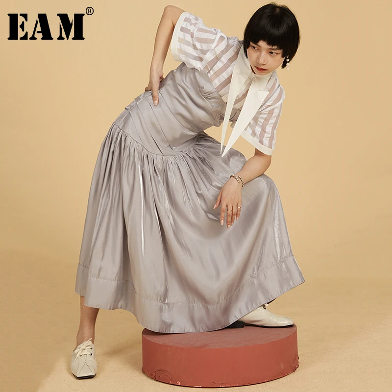

[EAM] 2019 New Spring Summer High Elastic Waist White Pleated Irregular Temperament Half-body Skirt Women Fashion Tide JU831