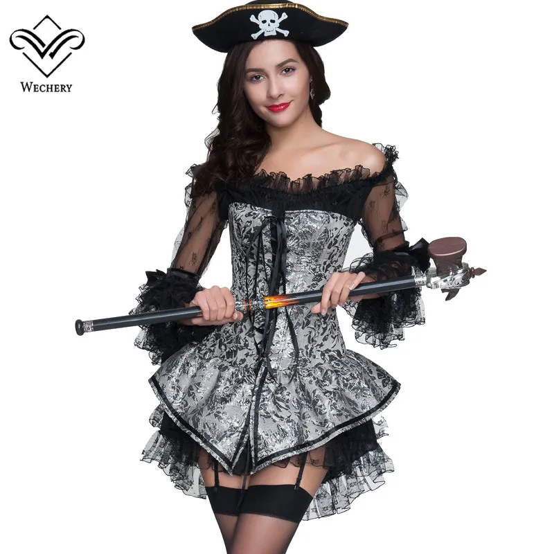 

Wechery Steampunk Corset Sexy Gothic Corsets Dress Lace up korset Corsage Waister Trainer Grey Corcepet Dress For Party Cosplay