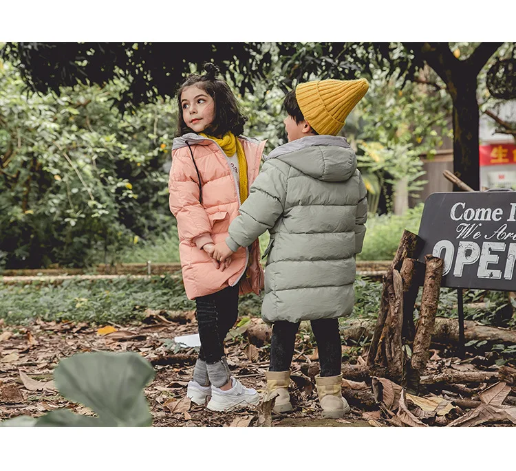 Новая зимняя детская пуховая куртка для мальчиков и девочек одноцветные пуховые куртки с капюшоном толстые out пуховая куртка водонепроницаемая ветрозащитная куртка