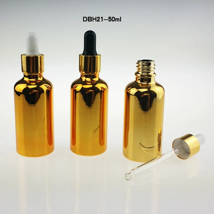 hot sale 100PCS gold 50ml essential oil bottle dropper ,golden essential oil bottles with