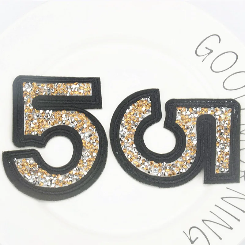 

2pcs/lot Crystal Glitter Gems Strass rock black diamond number motif Hot Fix Stones Hotfix Iron On Glass Rhinestone For Clothes