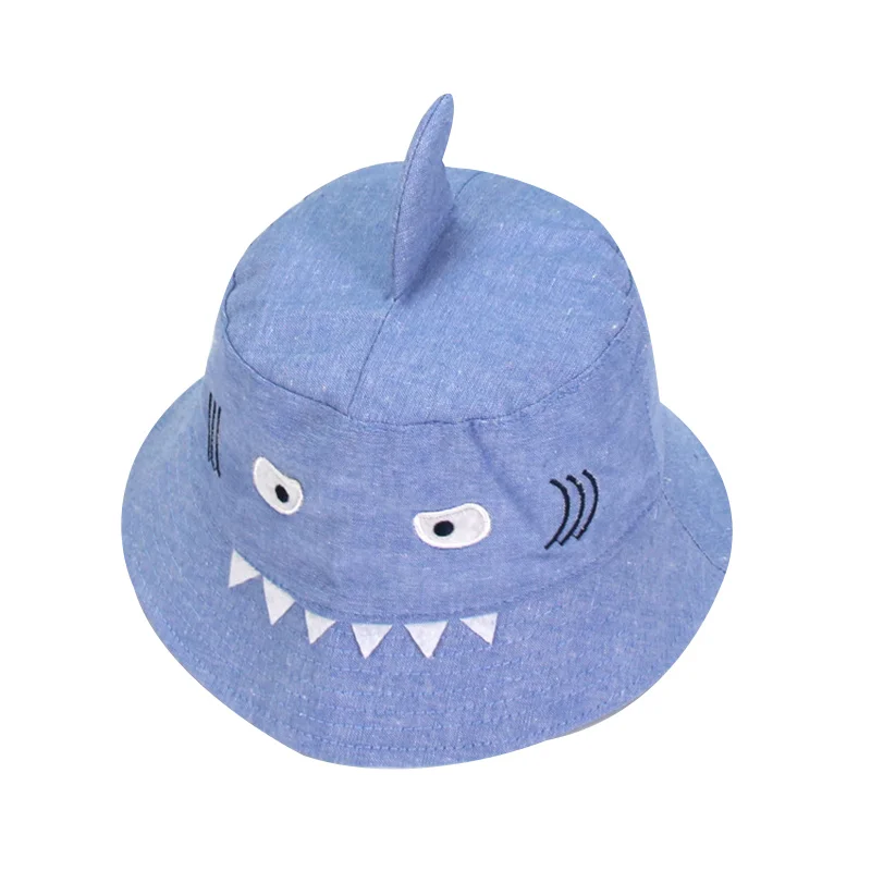 Cartoon Shark Baby Hat Fashion Denim Boys Bucket Hat Cowboy Baby Sun Cap Autumn Kids Fisher Hat For Girls Baby Boys Clothing (2)