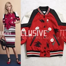 Осенняя одежда, роскошная брендовая бейсбольная куртка с вышивкой, женская модная Лоскутная красная куртка с коротким рукавом