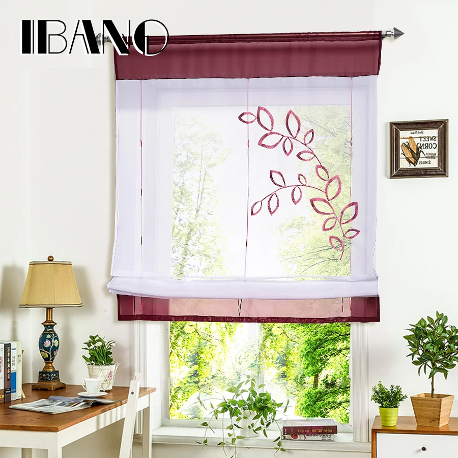 

2017 Pastoral Embroidered Roman Short Curtain Sheer Window Kitchen Curtain For Living 1 PCS/Lot With Plastic Tubes