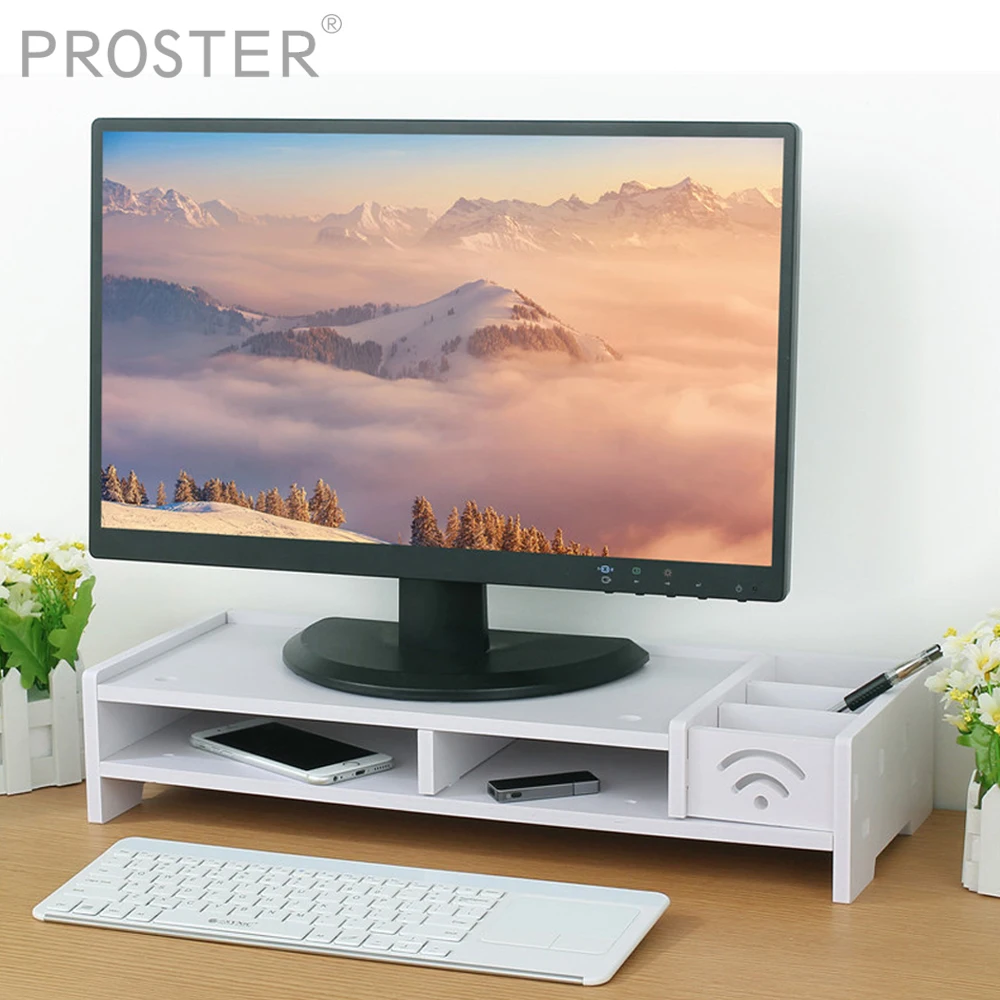 

Proster Desktop Monitor Stand Computer Screen Riser Shelf Care Neck Plinth Strong Laptop Desk Holder Wood Black White 3 Color