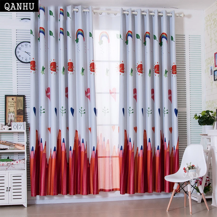 

QANHU Southeast Asia Customize Curtain Pattern French Window Blackout Babyroom Curtains Curtain Set TCY-7