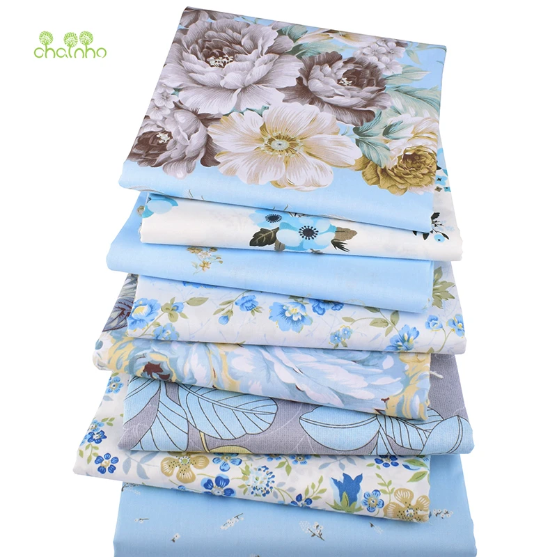 Chainho, 8 шт./лот, Голубая цветочная серия, печатные твиловая, хлопковая ткань, Лоскутная Ткань для DIY лоскутного шитья для детей и малышей Материал