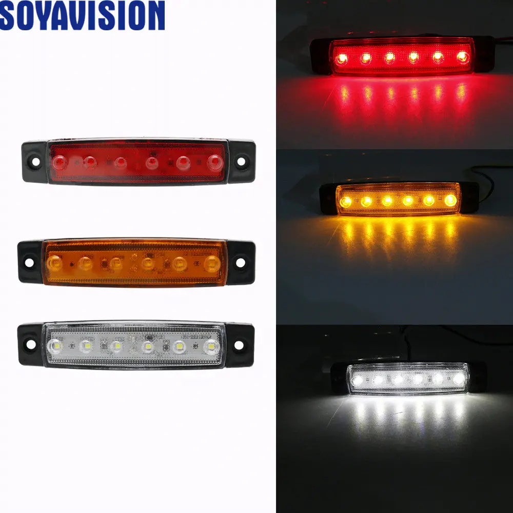 Car Signal Lamp 12/24V 6 LED Amber Side Marker Light Indicator for Truck Bus Automobile Boat Rv Lorries Jeep Suv White Red | Автомобили и