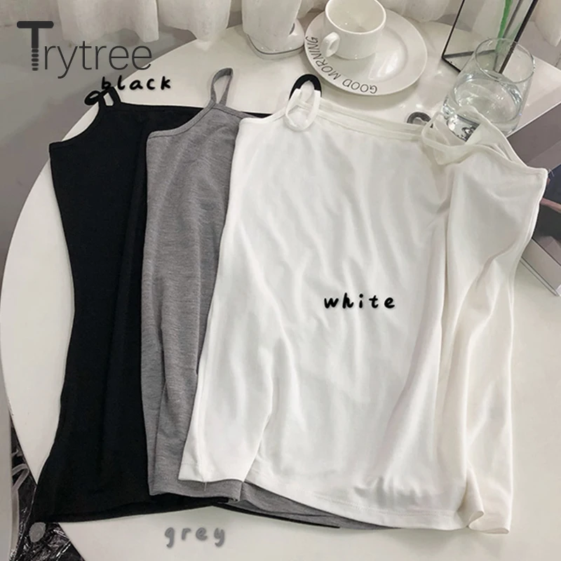 

Trytree Modal Tank Tops Women Casual 3 colors Top Vest Regular Tank Tops Solid Silky Cool High elasticity Black White Grey Camis
