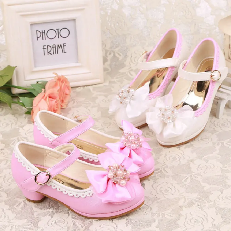 Girls Princess Shoes Spring Beading Children Wedding Sandals High Heels ...