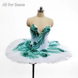 Белый лиф из спандекса с зелеными украшениями балерина костюм для танцев пачка для женщин и девочек Профессиональный Классический пачка