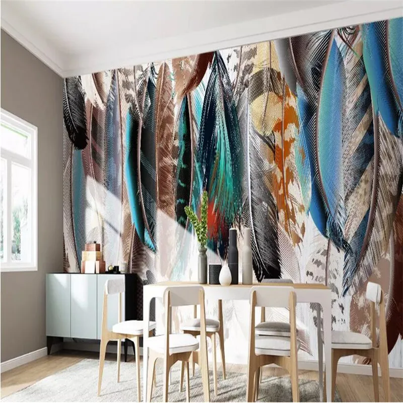 Hand-painted colored feathers background wall professional production mural factory wholesale wallpaper mural poster photo wall Hand-painted colored feathers background wall professional production mural factory wholesale wallpaper mural poster photo wall