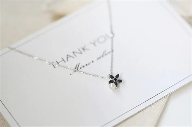 Черный милый цветок Хризантема жемчуг 925 пробы Серебряная цепочка для ключицы темперамент Трендовое женское ожерелье SNE156