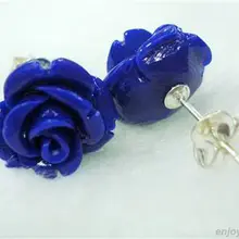 > лазурит роза цветок 925 пробы серебряные серьги-гвоздики