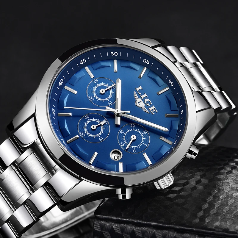 Watch Men LIGE Mens Watches Top Brand Luxury Quartz Full Steel Wristwatch Men Military Waterproof Sport Watch Relogio Masculino