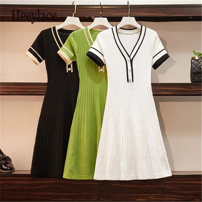 

Plus Size Version Women 2019 Summer Office Sweaters And Pullovers Tops Button Pull Femme Hiver Jumper Knitted Sweater Dress 5XL
