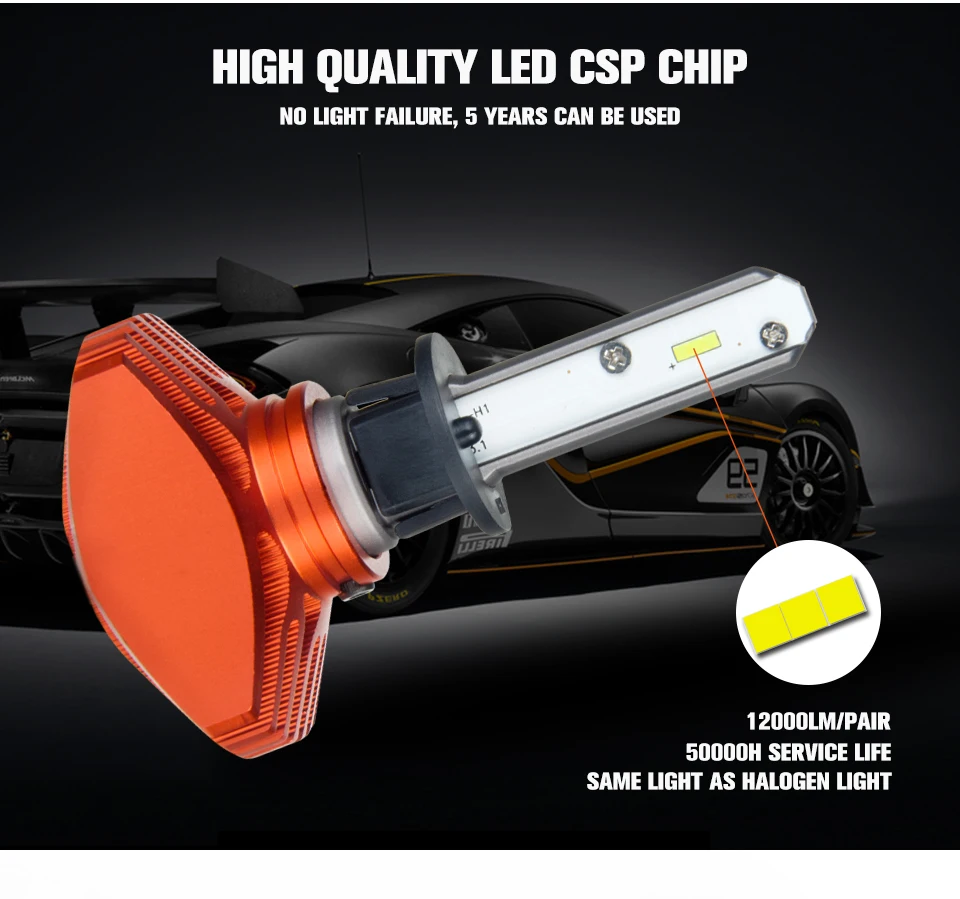 Aceersun 80W 12000lm H1 LED Car Headlight Bulb Auto Headlamp Fanless Fog Lamp 12V 24V 6500K for Lexus Nissan Toyota Chevrolet (4)