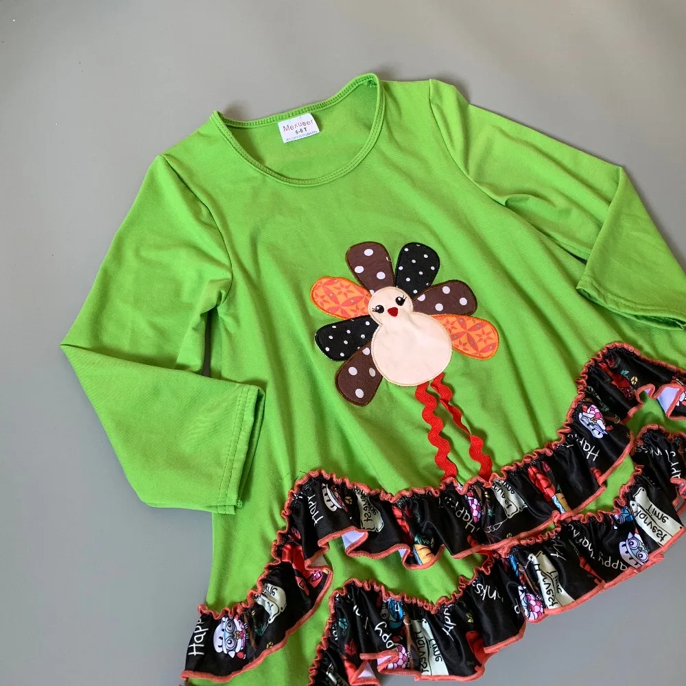 

New Fall 100%Cotton Boutique Girls Dress Infants Children Clothing Smart Casual Habiliment Nursling Cute Turkey embroidery