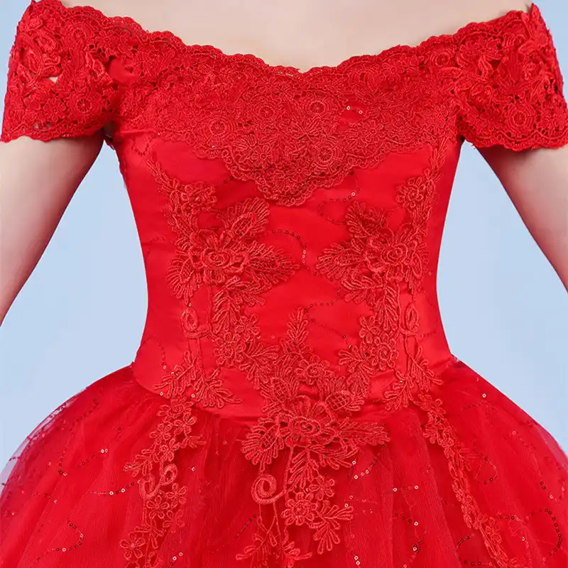 Xxn054 Ball Gown Lace Up Long Red And White Wedding Dress 2019 New