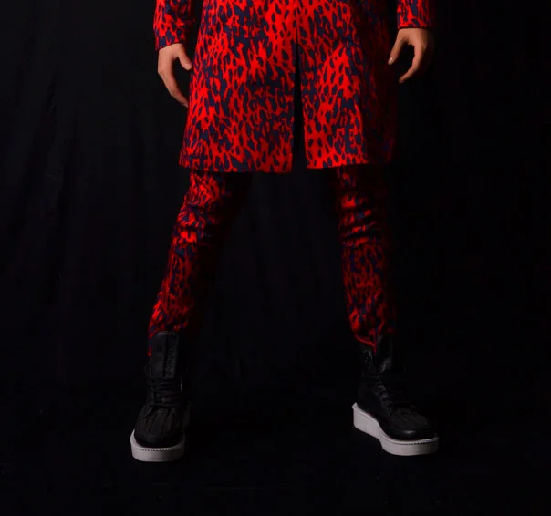 Костюмы на заказ Мужские красные леопардовые Длинные костюмы костюм для клуба мужской танцор модные шоу костюмы Homme мужской Slim Fit вечернее платье костюмы - Цвет: red pant