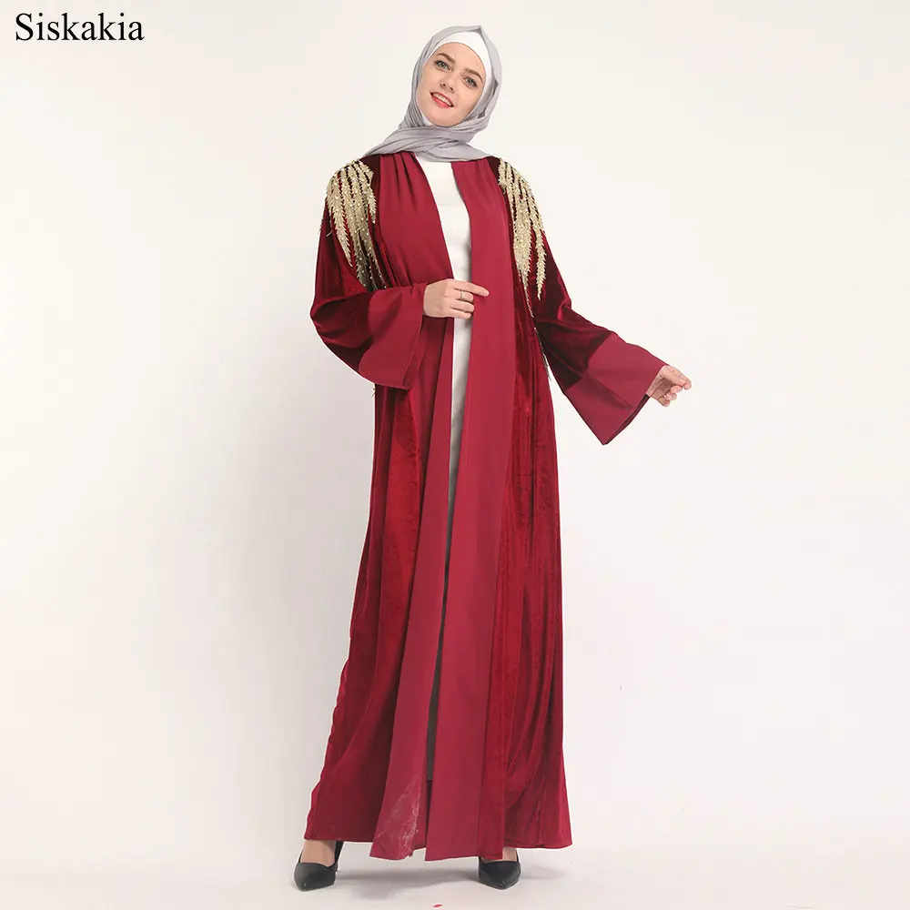 Siskakia Fashion Applique Embroidery Robe Abaya For Women Turkish Dubai High Waist Beading Design Slim Sashes Ladies Abaya Eid (5)
