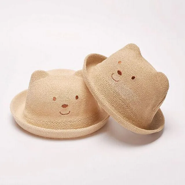 2016 моды соломенная шляпа летом ребенок уха украшения милый ребенок характер девочка и мальчик шляпа солнца твердых ребенка мягкие пластины соломенная шляпка