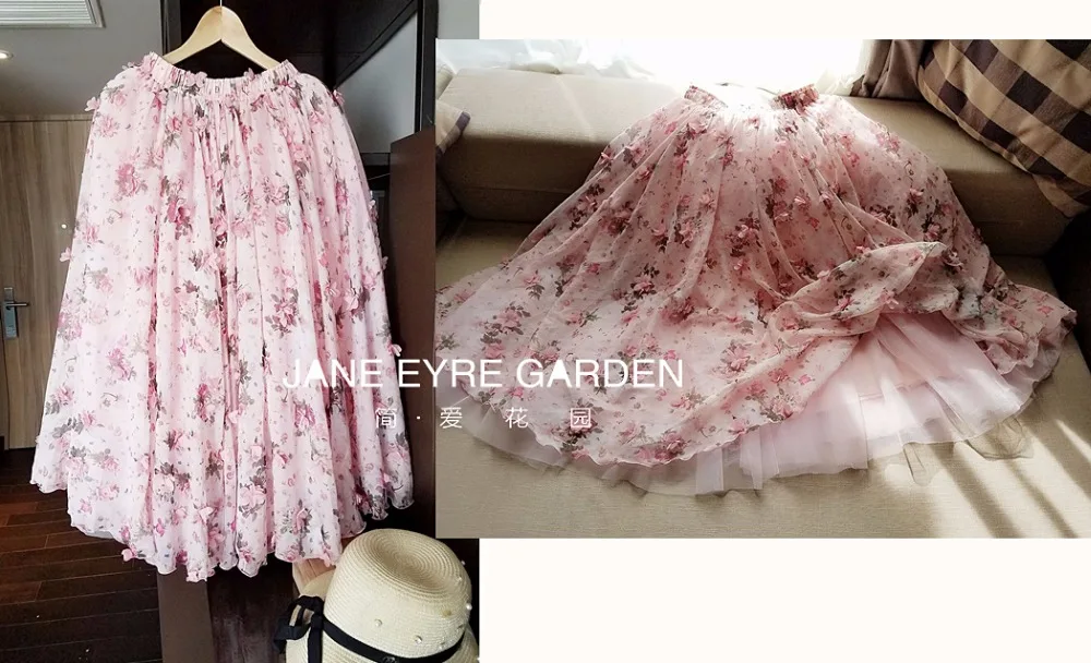 La Plus Dimensions Rose 4xl Maxi Soie De Jupes Et Printemps Fleur D'été Doux Mousseline Femmes 3d En Taille Mignon 2018 Trois Xxxxl Floral Longue PFqtIwx