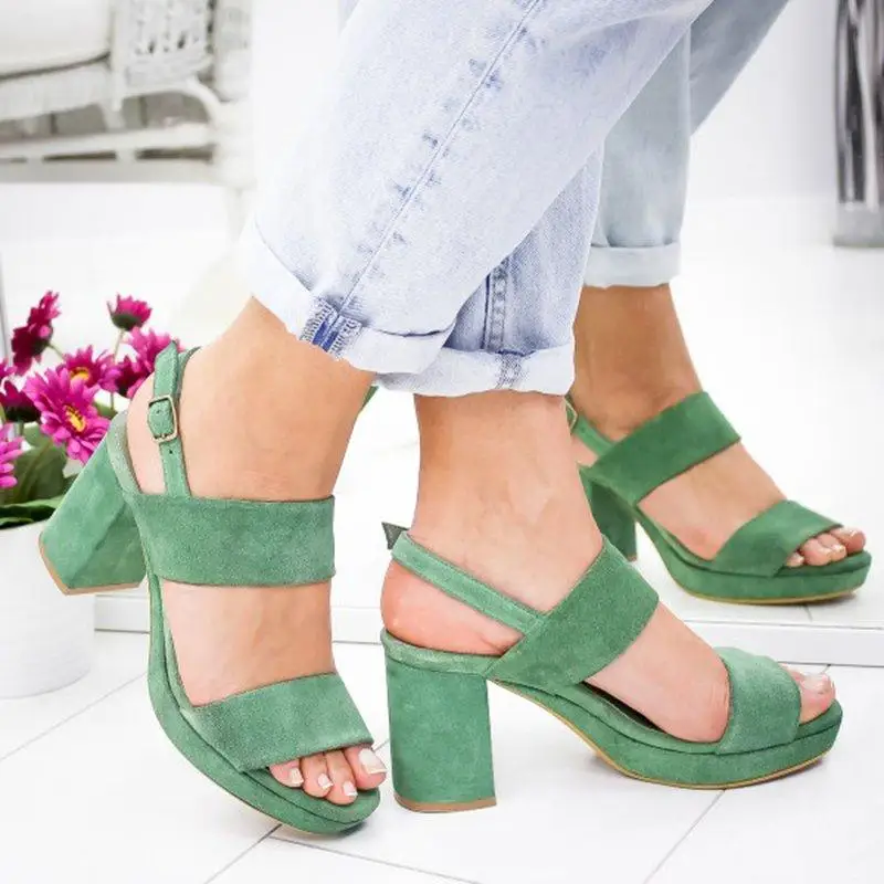

HEFLASHOR 2019 Designer Ankle Strap Heels Women Sandals Summer Shoes Women Peep Open Toe Chunky High Heels Party Dress Sandals