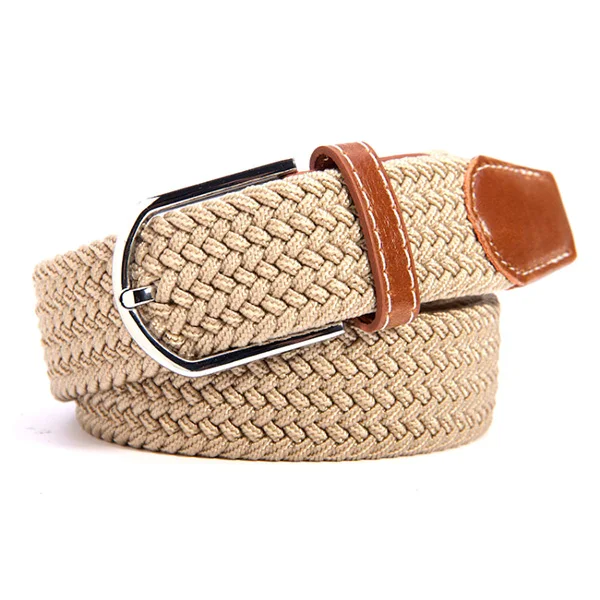 

Men Women Unisex Fashion Waist Belt Useful Solid Canvas Woven Leather Buckle Elastic Waistband