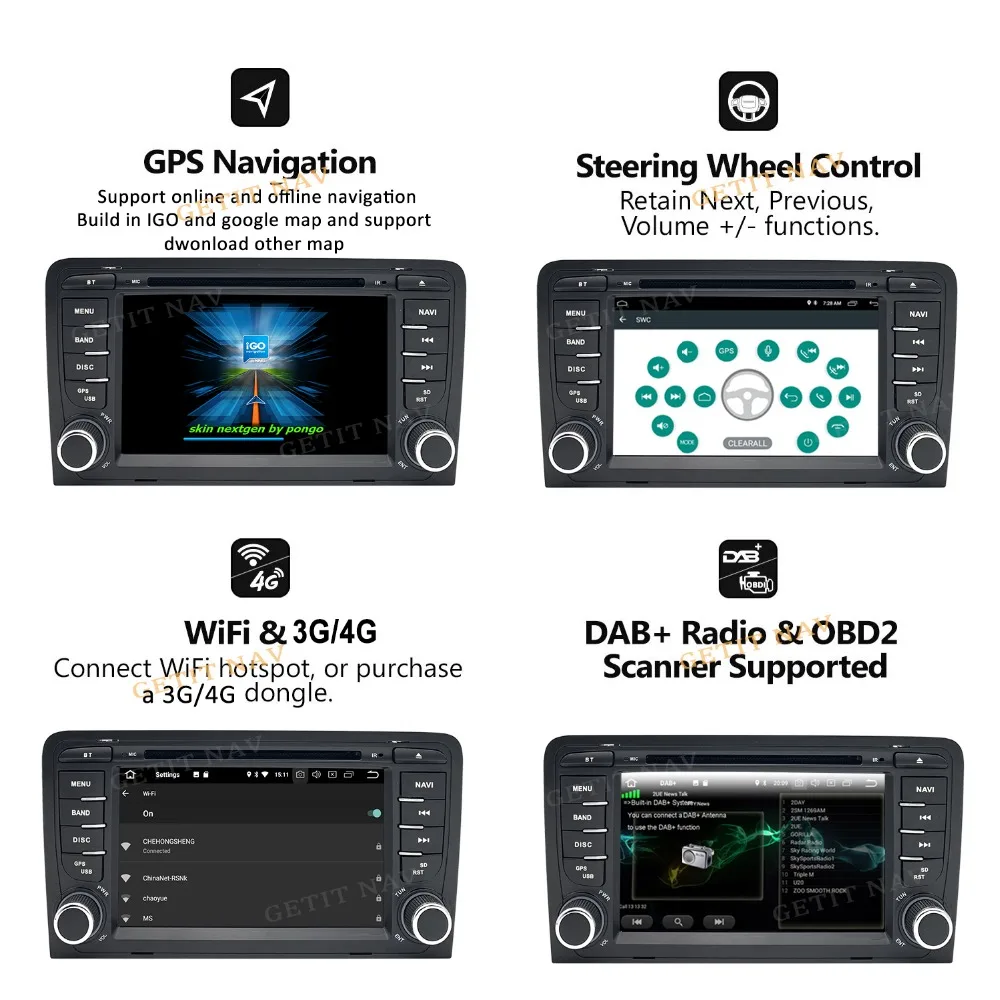 Top Android 9.0  2 din car dvd gps navigation for Audi A3 8P/A3 8P1 3-door Hatchback/S3 8P/RS3 Sportback multimedia stereo Radio 2