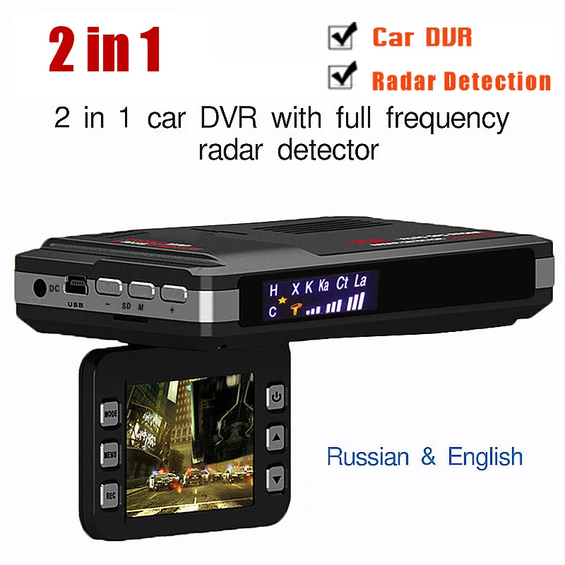 

Russia or English voice 2 in 1 Car DVR Anti Radar detector HD 1080P G-sensor night vision Loop recording dash cam free shipping