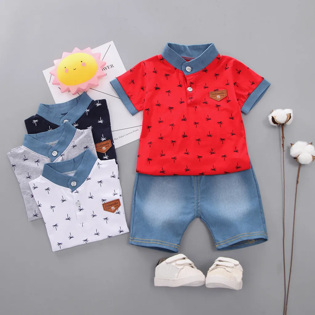 

MUQGEW Toddler Kids Clothes Baby Boy Dinosaur T Shirt Tops+ Denim Shorts Pants 2pcs Children Boys Clothes Set roupa infantil