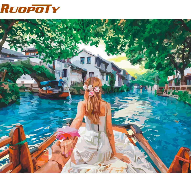 

RUOPOTY Frame Romantic Lover DIY Painting By Numbers Modern Wall Art Picture Acrylic Paint On Canvas For Home Decor 40x50cm