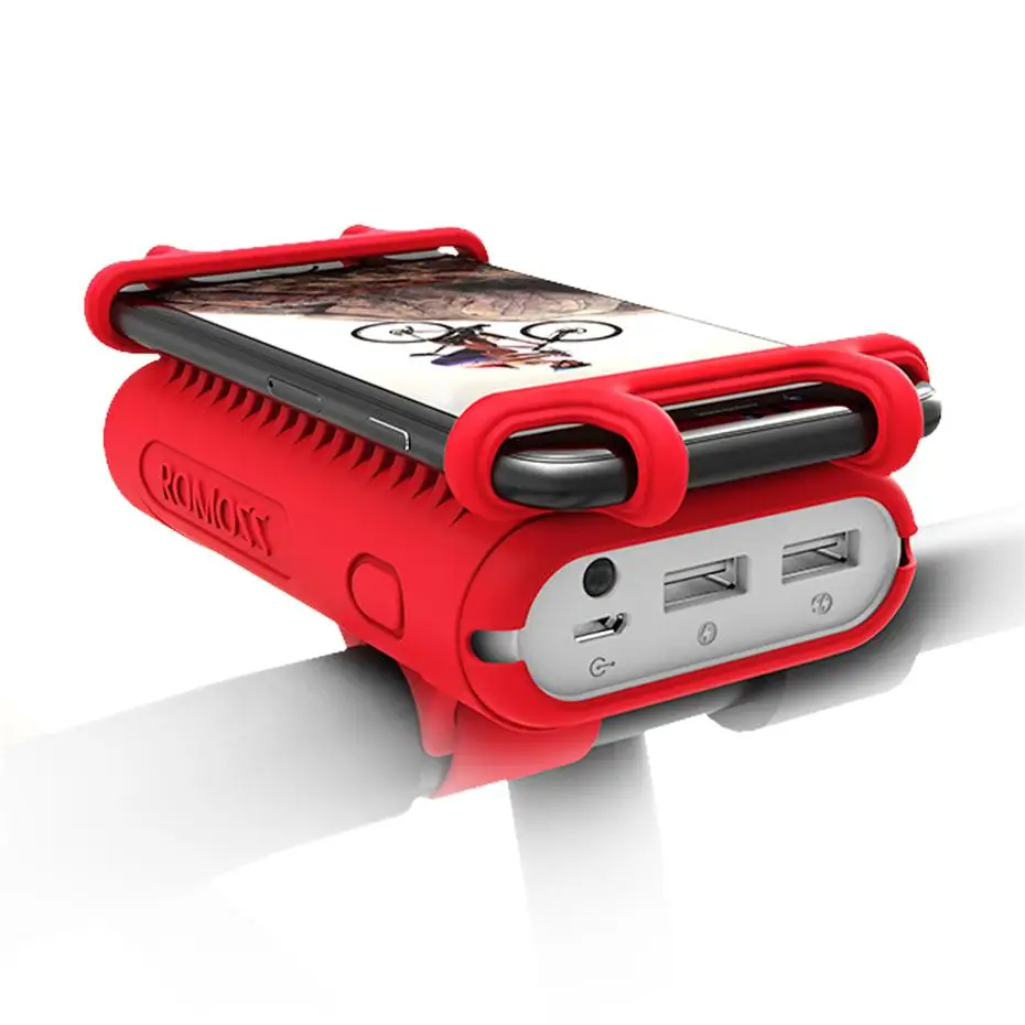 Romoss10000mAh 2-Port Power Bank 2 in 1 Portable Charger Bicycle Handlebar Stroller Clamp USB External Battery Pack -Red Color 1