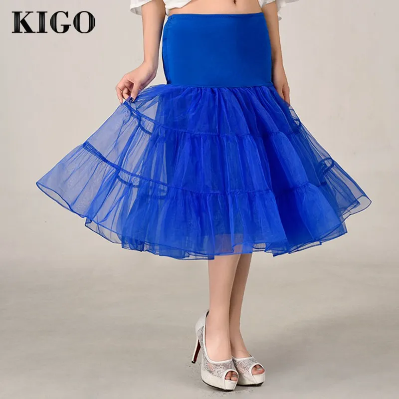 KIGO Ретро Винтаж юбка рокабилли тюль юбки для женщин Женская мода Высокая талия Нижняя миди взрослых Saias Jupe K4001 - Цвет: Синий