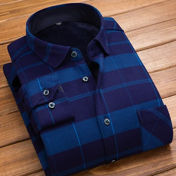 

2018 Fashion Men's Slim Shirts Autumn & Winter Thickening Warm Plaid multe color shirt Male Social Shirt Clothing big Size
