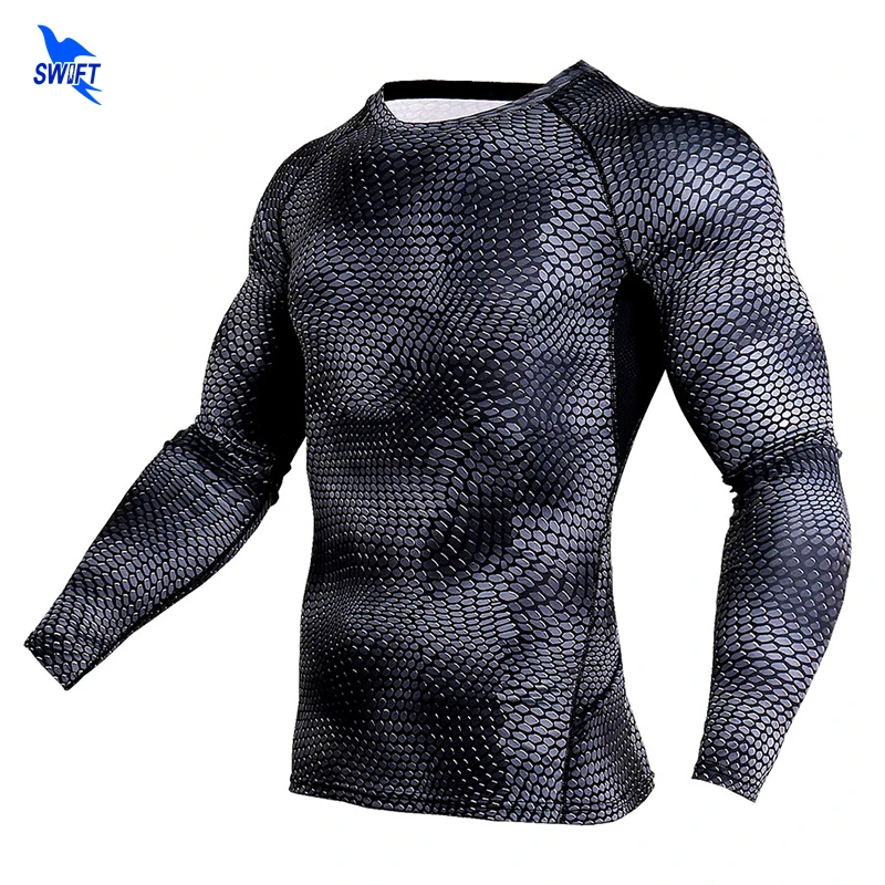 Мужская компрессионная футболка с длинным рукавом 3D принтом|men compression skin|crossfit men