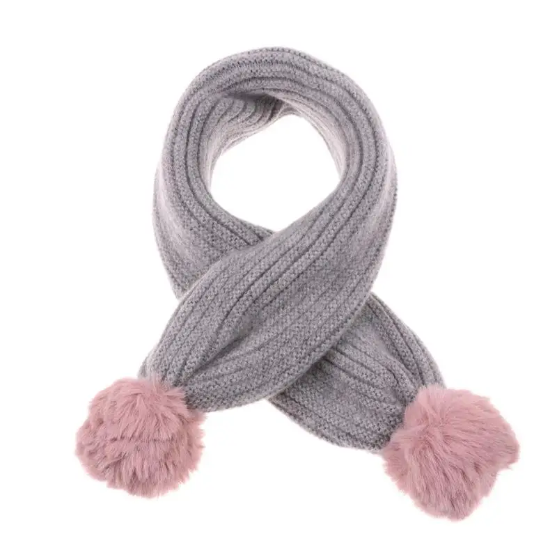 Детский Модный зимний теплый шарф с помпоном для девочек, однотонные вязаные шарфы, повседневные украшения, подарок