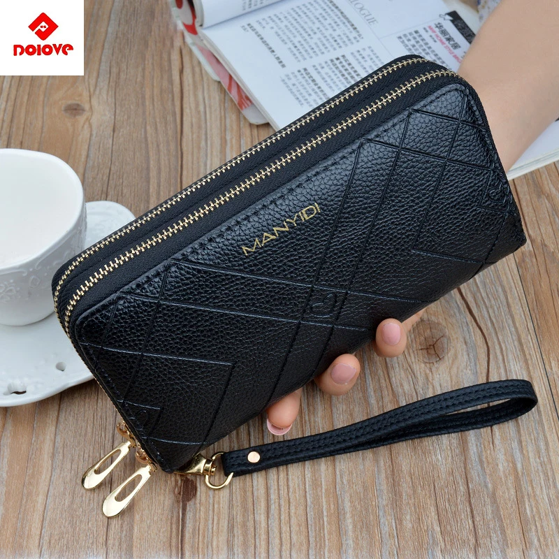 Monederos para teléfono para mujer, carteras femeninas grandes, monedero cuero de marca Retro, carteras largas para mujer, cartera de mano para tarjetas con doble cremallera - AliExpress Maletas bolsas