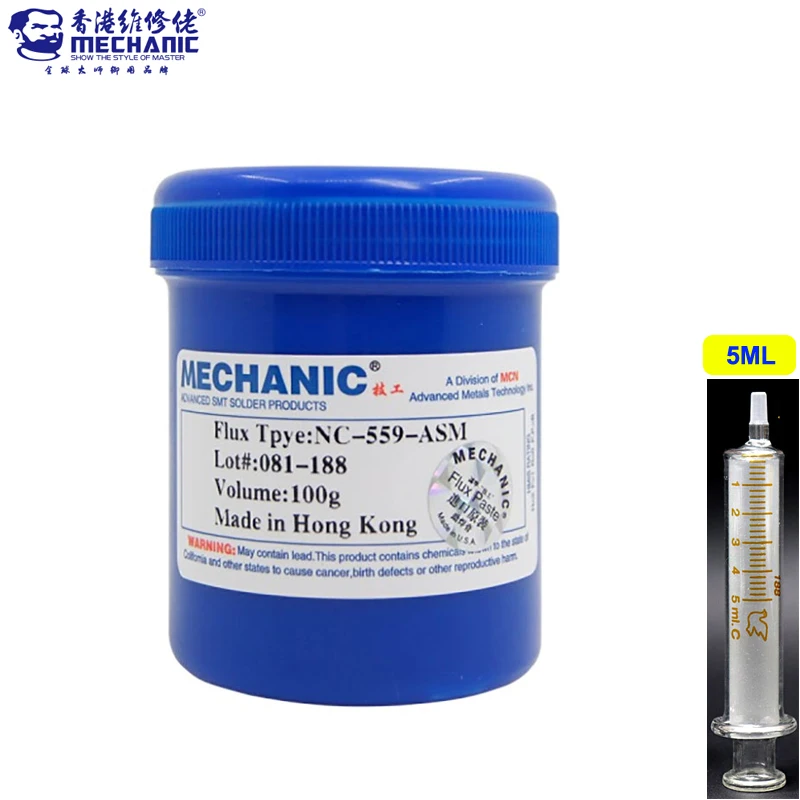 

MECHANIC 100g NC-559-ASM No-Clean BGA Reballing Solder Ball Repair Solder Soldering Flux Paste soldering flux + Glass Syringe